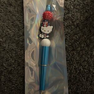 Hand Crafted Blue Patriotic Hello Kitty Charm Pen with Red Bead